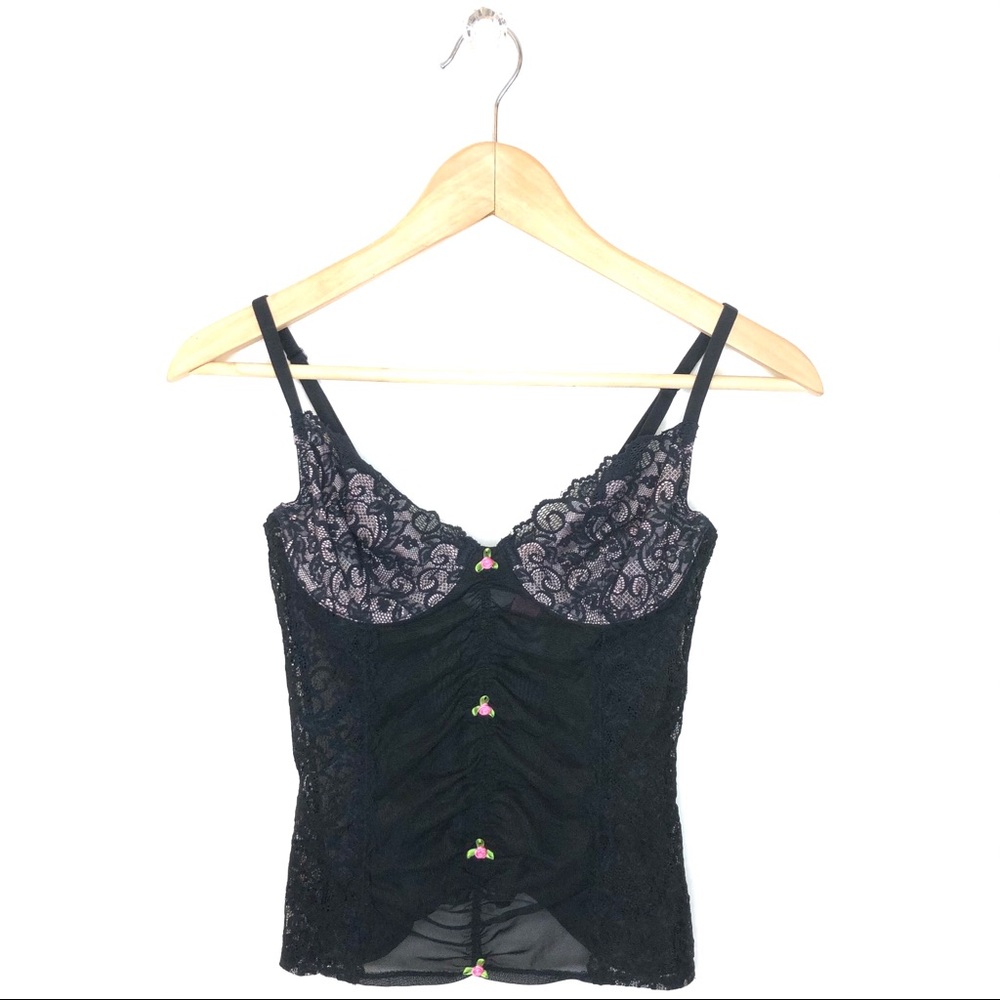 Vintage Betsey Johnson Rose Mesh Lace Corset Bra M - Picture 1 of 14